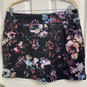 RAD RYANDREW Womens Athletic Black Floral Golf Skort Skirt‎ Tennis Pickleball L